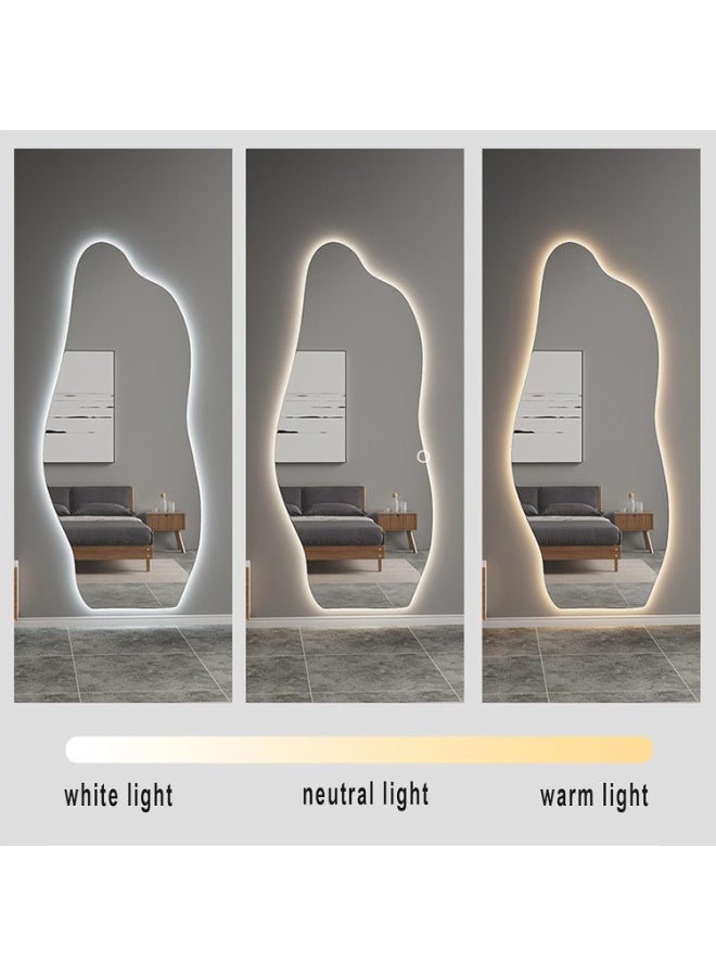 Vphom Full-Length LED Vanity Mirror 80×180 cm | Standing, Wall-Mounted, Hanging or Leaning Floor Mirror | Wooden Frame Dressing Mirror with 3-Color Touch Dimmable LED Light - Image 5